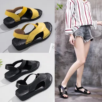 MVVJKEcow natūralios odos sandalai moterims, butas kulnas mados sandalai vasarą bateliai moteris vasaros sandalai didelis dydis