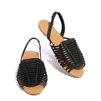 Vasaros Bateliai Moteris Sandalai Peep Toe Flat Moterų Sandalias Ponios Slydimui Dėl Elastinės Juostos Kvėpuojantis Retro Shoes