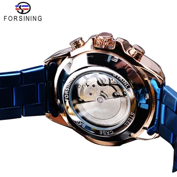 Forsining Verslo Mens Watches Top Brand Daugiaspalvis Žmogaus Laikrodis Mėlyna, Nerūdijančio Plieno, Mechaninė Automatinė Stilingas Vyrų Laikrodis