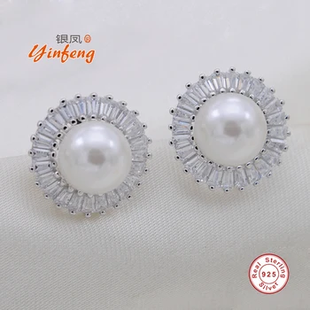[MeiBaPJ]Natūralių gėlavandenių perlų earrrings moterų 925 sidabro saulėgrąžų stud auskarai su AAAA didelis perlų karoliukus, 4 spalvos