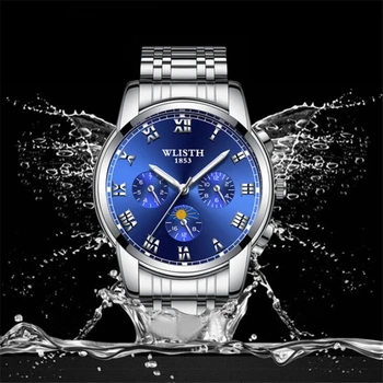Žiūrėti Vyrų Mados Sporto Kvarcinis Laikrodis, Mens Watches Top Brand Prabangių Verslo Vandeniui Žiūrėti WAC186 Sidabro, Plieno juostos