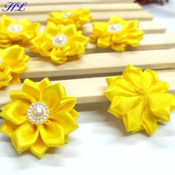 HL 20pcs 35mm Geltona juostelė perlų gėlių rankų darbo gėlės, vestuvių dekoravimas 