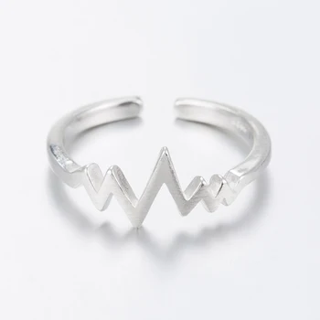 Shuangshuo Žiedas Bangų Žiedai, skirta Moterų Širdies Elektrokardiograma Širdies Ritmas Žiedas Nustatyti EKG Vestuviniai Žiedai Dovana Slaugytoja