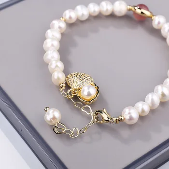 Rankų darbo Baroko gėlavandenių perlų Natūralus Braškių kristalų Žavesio Apyrankės moterims, Papuošalai, dovana 16,5 cm+5.5 cm