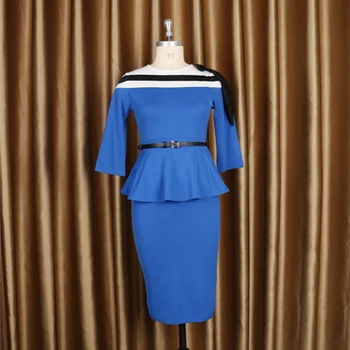 Rudenį Moterų Elegantiškas Suknelės Slim Peplum Kratinys Office Ponios Darbo Drabužiai Vestidos Afrikos Drabužių Kuklus Paketo Klubo Rūbeliai