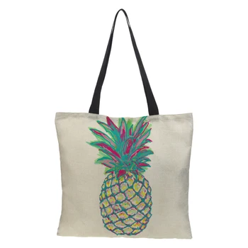 CROWDALE dvipusis lino spausdinimo moterų maišelį Ananasų stiliaus Pirkinių Krepšys Ponios glaustas stilius Skalbinių maišas dovanų maišelis 43cm*43cm