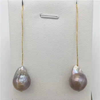 NAUJAS Natūralių gėlavandenių perlų violetinė baroko apie 13 x18mm Tibeto sidabro auskarai