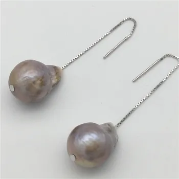 NAUJAS Natūralių gėlavandenių perlų violetinė baroko apie 13 x18mm Tibeto sidabro auskarai