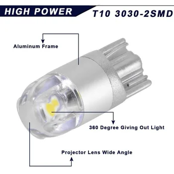 LED T10 w5w 168 194 Automobilių Lemputės 2 SMD 3030 Super Bright White Už Automobilio Salono Dome Licenciją Plokštelės Posūkio Signalo Žibintai 12V
