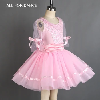 Nauja Rožinė Spandex & China Viršuje Su Ju Rankoves Su Kaspinu Baleto Šokių Suknelė Šokių Drabužiai Mergaitėms Baleto Šokių Šou