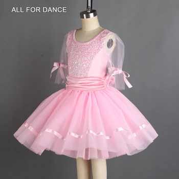 Nauja Rožinė Spandex & China Viršuje Su Ju Rankoves Su Kaspinu Baleto Šokių Suknelė Šokių Drabužiai Mergaitėms Baleto Šokių Šou