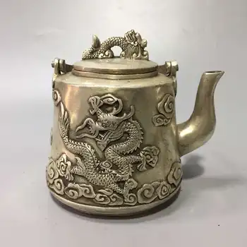 Kinijos archaize Baltos spalvos vario drožyba dragon arbatinukas amatų statula
