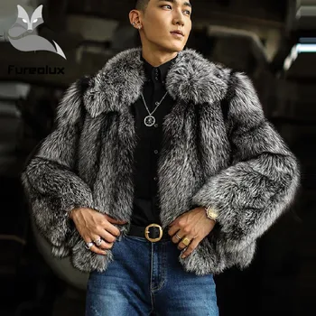 2019 Naujas Pilnas Pliaupti Vyrų Silver Fox Fur Coat Trumpas Stiliaus Šiltas Žiemą Storas Kailis Striukės didysis išpardavimas