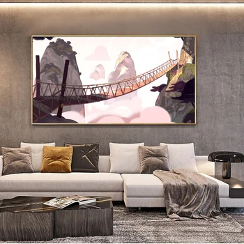 Abstrakti aliejaus tapybai animacinių filmų plakatą, medinis tiltas, meno drobė, tapyba kambarį koridoriaus office home sienų apdaila