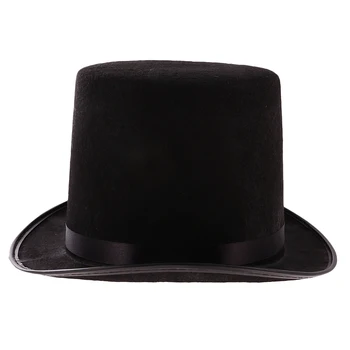 Juoda Poliesterio Veltinio Satino Top Hat Magas Hat - Ringmaster Skrybėlę Šalies Kostiumų Priedai, Vienas Dydis Tinka Daugumai Suaugusių