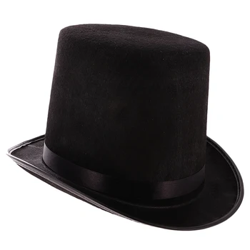 Juoda Poliesterio Veltinio Satino Top Hat Magas Hat - Ringmaster Skrybėlę Šalies Kostiumų Priedai, Vienas Dydis Tinka Daugumai Suaugusių