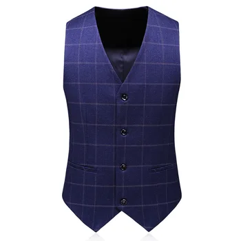 Vyrų kostiumas mados mėlyna patikrinti vieną mygtuką vyrų kostiumas trijų dalių kostiumas (striukė + kelnės + liemenė) vyrų verslo laisvalaikio kostiumas