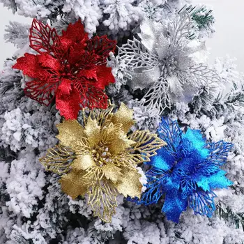 1pc Blizgučiai Kalėdinė Dirbtinės Gėlės Linksmų Kalėdų Dekoracijos Namų 2021 Kalėdų Eglučių Papuošalai Naujųjų Metų Dovana