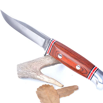 8 colių rankų darbo real steel medžioklės peilis 57 HRC kempingas lauko peilis, Juodmedžio rankena su odos tipo peilis