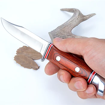 8 colių rankų darbo real steel medžioklės peilis 57 HRC kempingas lauko peilis, Juodmedžio rankena su odos tipo peilis