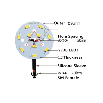 5vnt SMD 5730 5W 50mm Baltos spalvos Šviesos diodų (LED) Apšvietimo Valdybos Pannel Šaltinis Karoliukai Aliuminio Pagrindo Plokštė Su SM Moterų Plug