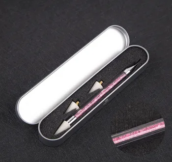 Nail Art Line Tapybos Pen kalnų krištolas Picker Dotting Tool Su Extra 2 Vaškas Galvos Dual-baigėsi 