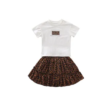 Vasaros Drabužių Mergaičių Apranga Rinkiniai T-shirt+ Leopard Sijonas Mergaitėms, Drabužiai Rinkinys Vaikams, Apranga, Kostiumas Mergina Rinkinys Vaikams Drabužių Komplektus