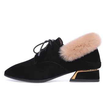 ĮDOMUS VILLE 2018 Naujas Mados Britų Stiliaus Moterų batai Gamtos Vaikas Suede Rudens-Žiemos Batai Seksualus Ponios batai Aikštėje Kojų