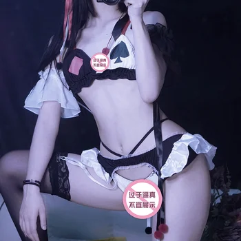 Japonijos Klounai Pokerio Apatiniai Cute Lolita Anime Liemenėlė Mergina Velnias Cosplay Kostiumai, Tvarstis Seksualus Apatinis Trikotažas Nustatyti Helovinas Kostiumai