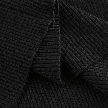 2021 m. Pavasarį, Rudenį Elegantiškas korėjos Prašmatnus Megzti Mini Megztinis Suknelė Moterų V-kaklo, ilgomis Rankovėmis Pagrindinio Slim Black Vestidos