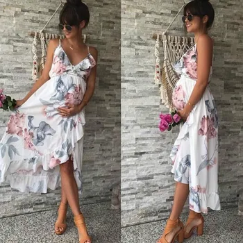 Atsitiktinis Gėlių Motinystės Suknelės Motinystės Drabužiai Nėščioms Suknelė Falbala Pregnants Suknelė Patogiai Nėštumo Sundress