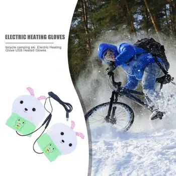 USB Elektra Šildomas Pirštines Green Rabbit Žiemos Megzti Šilumos Pirštinės Vertus Šiltesnis už Motociklą Ski Stovyklavimo Reikmenys