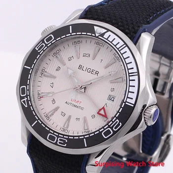 Bliger 41mm Automatinis laikrodis Vyrams Prabanga Sapphire Kristalas Gumos juosta GMT Mechaninė Žiūrėti Šviesos Kalendorius Laikrodis Vyrams