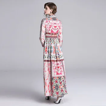 Banulin Moterų Kilimo Ir Tūpimo Tako Suknelės 2020 M. Pavasario Rudens Gėlių Spausdinti Maxi Suknelė Ilgomis Rankovėmis Slim Ilgai Plisuotos Suknelė Vestidos De Fiesta