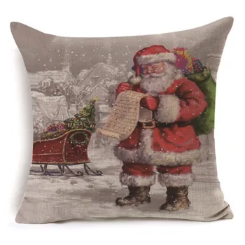 Kalėdų Užvalkalai Lino Aikštėje Mesti Pagalvėlė Padengti vienpusis Santa Claus su atspaudais, Skirti Namų Biuro Sofa Automobilių Dekoratyvinis
