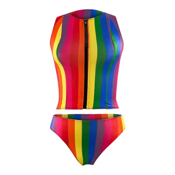 Moterų Bikinio Vaivorykštė Dryžuotas Spausdinti Zip Elastingumas Didelis, 5xl Padalinta Bikini maudymosi kostiumėlis Dviejų dalių maudymosi kostiumėlį 2020 Metų Vasaros Paplūdimio