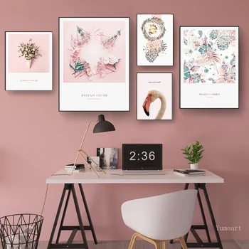 Modernus Plakatas Rožinė Puokštė Gėlių Sienos Nuotraukas, Namų Dekoravimo, Plakatų ir grafikos Swan Gyvūnų Sienos Meno Tapybos Drobės