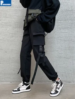 POUNGDUDU 2021 Moterų Krovinių Kelnės Moterims Jogger Harajuku Kelnes Estetinės Kelnių Kišenės Prarasti Streetwear Derliaus Atsitiktinis