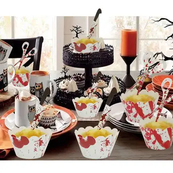 24pcs Kruvinas Cupcake Įpakavimo Įdėklai Pyragas Apdaila Handprint Peilis, Žirklės Halloween Party Pyragas Apdaila Tiekimo
