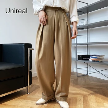 Unireal 2021 Naujas Streetwear Moterų Haremas Kelnės Aukštu Juosmeniu Atsitiktinis Laisvas Kelnes Fashion Švarkas Kelnės