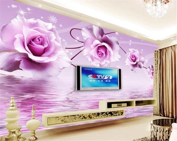 Beibehang Pritaikyti bet kokio dydžio šilko audinio 3D tapetai pink rose stereo atspindys TV fono sienos papel de parede 3d tapetai