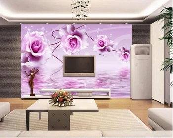 Beibehang Pritaikyti bet kokio dydžio šilko audinio 3D tapetai pink rose stereo atspindys TV fono sienos papel de parede 3d tapetai