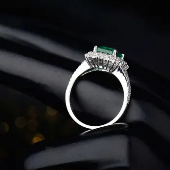 Gamtinių Deimantų, Gėlių Žalias Smaragdas Vestuvinis Žiedas Dizaino Kietasis 18K White Gold Diamond Brangakmenio Papuošalai Moterims Kalėdų Dovana