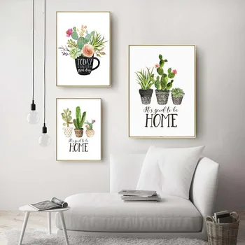 Botanikos Kaktusų Spausdinti Home Sweet Home Pasirašyti Citata Sienos Meno Tapybos Virtuvės Dekoro Arbatos Plakatas Šiaurės šalių Sienos Nuotrauka už Kambarį