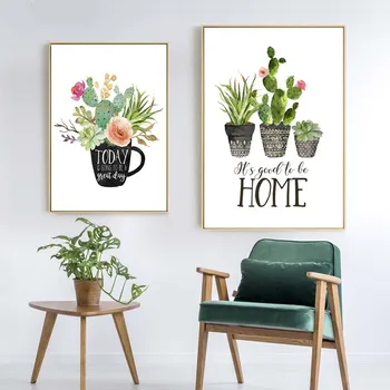 Botanikos Kaktusų Spausdinti Home Sweet Home Pasirašyti Citata Sienos Meno Tapybos Virtuvės Dekoro Arbatos Plakatas Šiaurės šalių Sienos Nuotrauka už Kambarį