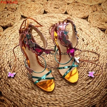 Naujausias Nėrinių Mišrios Spalvos, Saldus drugelis dekoro Harmonijos Metallic Odinis Turkio spalvos diržas dirželis Zapatos Mujer Bateliai, Aukštakulniai