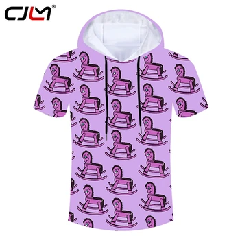 CJLM Karšto Pardavimo vyriški Gobtuvu Marškinėlius Didmeninė 3D Full Spausdinti Žmogus, Marškinėliai, Violetinė Medinis Arklys Geometrinis Išdėstymas