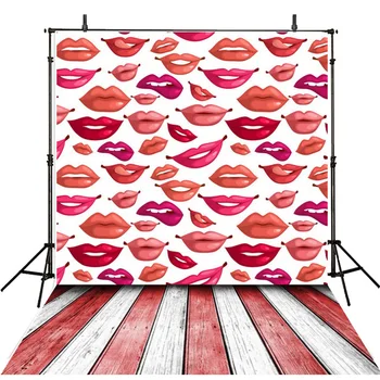 Skaitmeninis Atspausdintas Raudonos spalvos Lūpų Modelis Fotografijos Fonas Naujagimiui Dušo Rekvizitai Vaikai Valentino Dienos Foto Fonas, Medinės Grindys