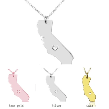 SUTEYI nerūdijančio plieno karoliai bijouterie valstybės Kalifornijos žavesio valstybės žemėlapį apykaklės širdies kaklo papuošalai