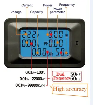 AC220V 20A Skaitmeninis voltmetras Energijos Skaitiklis LCD 5KW Galios Voltmeter Ammeter Srovė Amperais vatmetrą testeris detektorius indikatorius